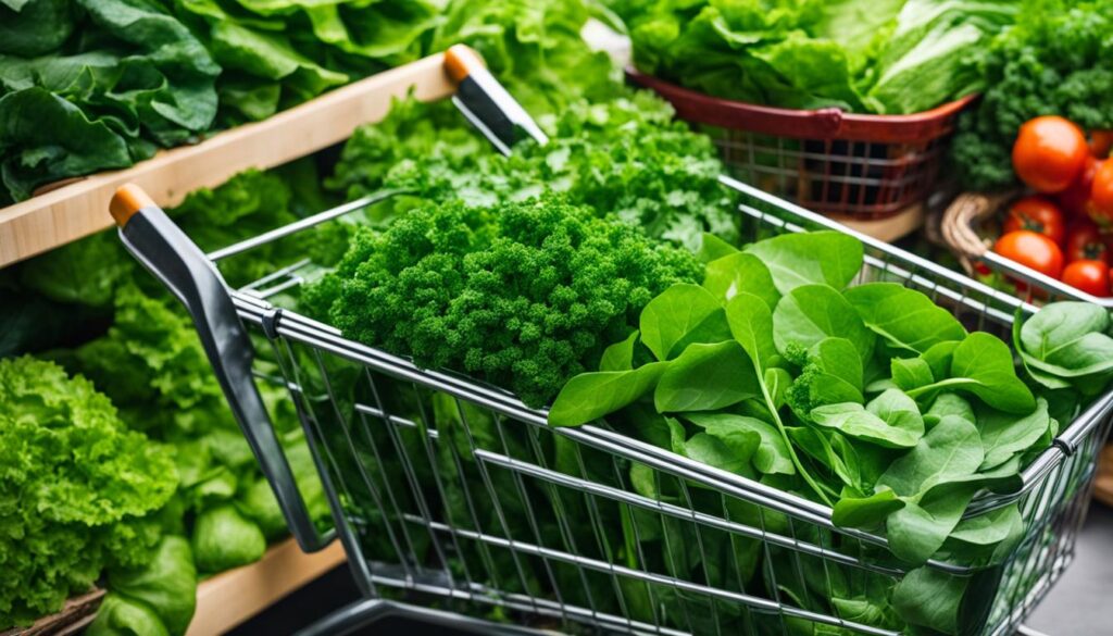 Shopping cart with green leaves